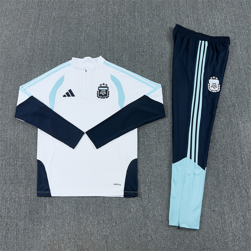2026/27 Argentina White Half Pull Training Suit Yupoo Soccer Jerseys (Adults&Kids)