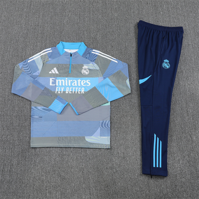 2025/26 Real Madrid Light Blue Half Pull Training Suit (Adults&Kids)